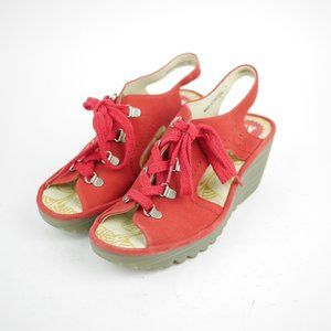 FLY LONDON Red leather wedge sandals heel open toe